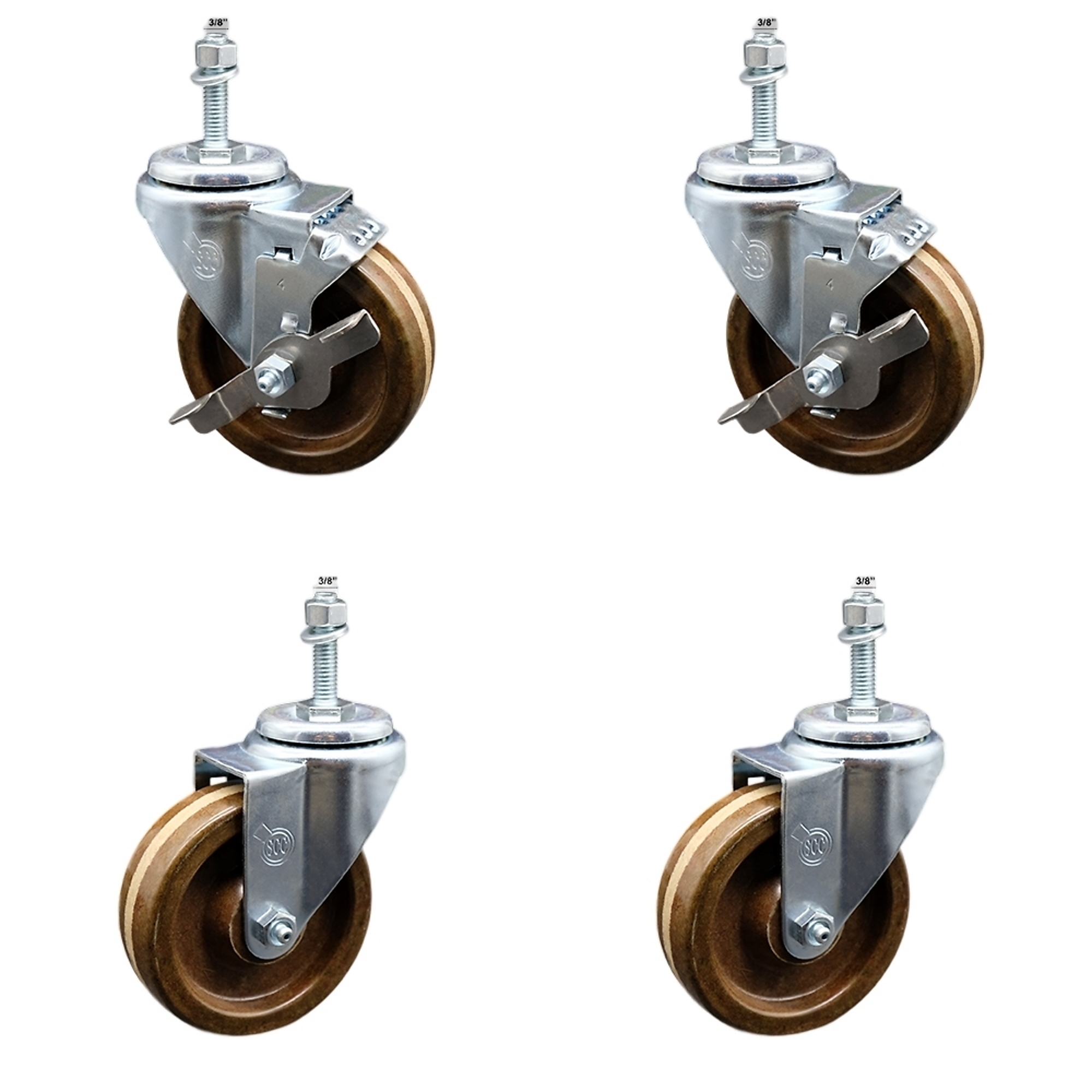 Service Caster, 4in. x 1 1/4in. Stem Casters, Wheel Diameter 4 in, Caster Type Swivel, Package (qty.) 4, Model# SCC-SSTS20S414-PHSHT-381615-2-TLB-2